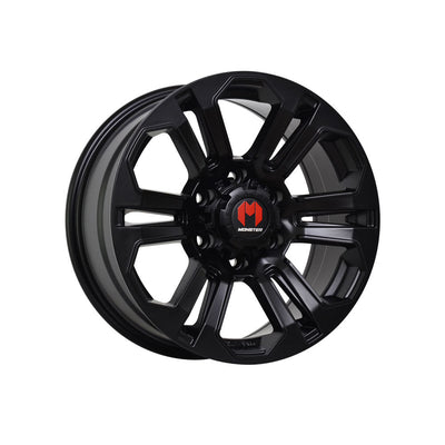 MONSTER ASSAULT SATIN BLACK 4x4|16X7.5 6/139.7, Offset +25, Centre bore 106.1, Load Rating 1050 kg