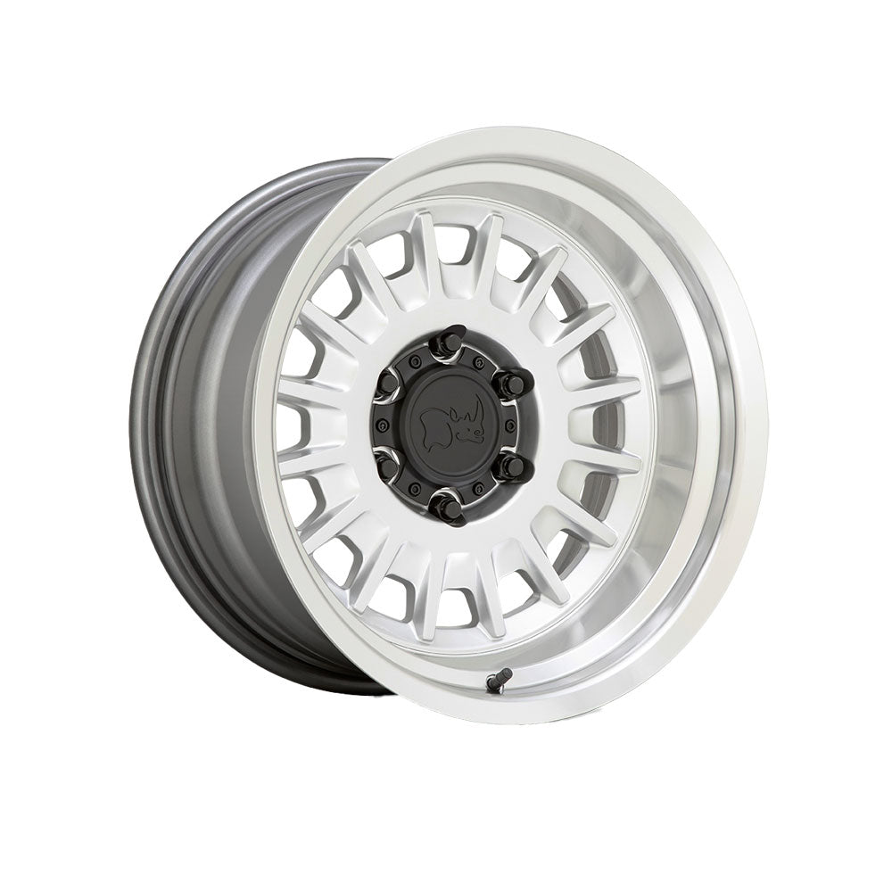 BLACK RHINO ALISO GLOSS SILVER WITH MIRROR CUT 4x4|16X8 6/139.7, Offset -25, Centre bore 106.1, Load Rating 1043 kg