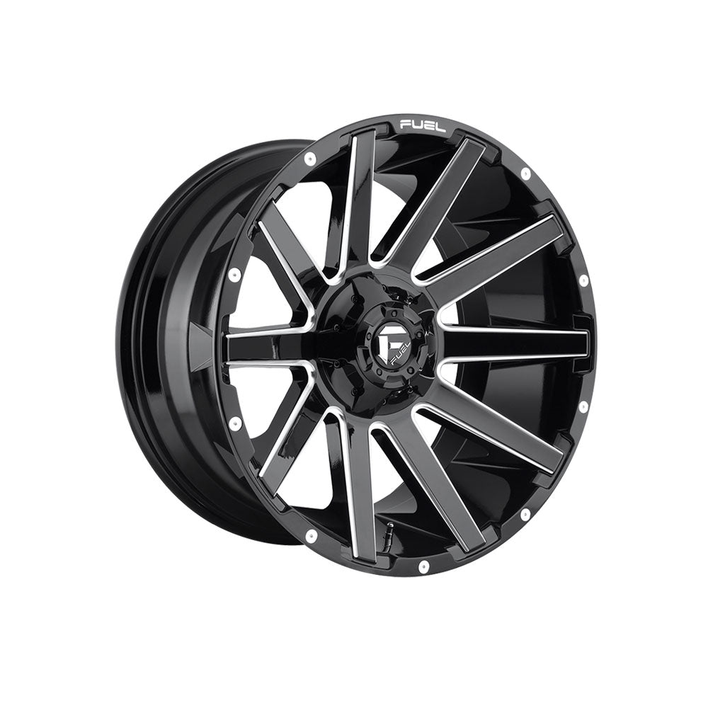 FUEL 1PC D615 CONTRA GLOSS BLACK MILLED 4x4|20X10 12/135-139.7, Offset -18, Centre bore 106.1, Load Rating 1134 kg
