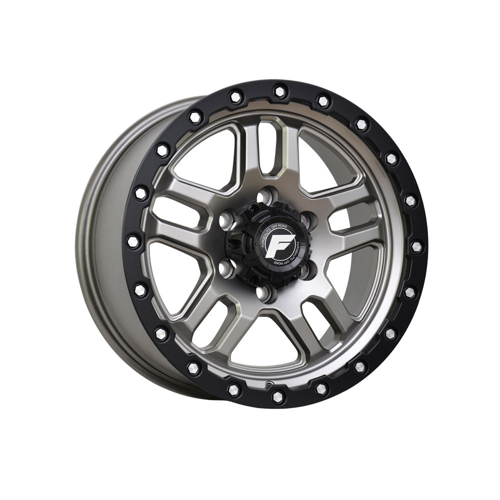 FORGEAUTO HOSTILE GREY CENTER BLACK LIP MILLED BOLTS Passenger|18X8.5 6/139.7, Offset +35, Centre bore 106.1, Load Rating 1500 kg