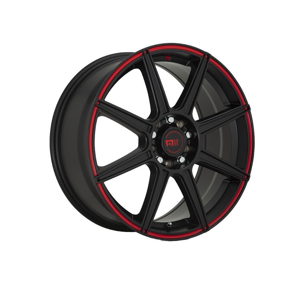 MOTEGI MR142 CS8 Satin Black With Red Stripe Passenger|17X7 10/112-114.3, Offset +40, Centre bore 72.6, Load Rating 760 kg