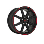 MOTEGI MR142 CS8 Satin Black With Red Stripe Passenger|16X7 10/108-114.3, Offset +40, Centre bore 72.6, Load Rating 760 kg