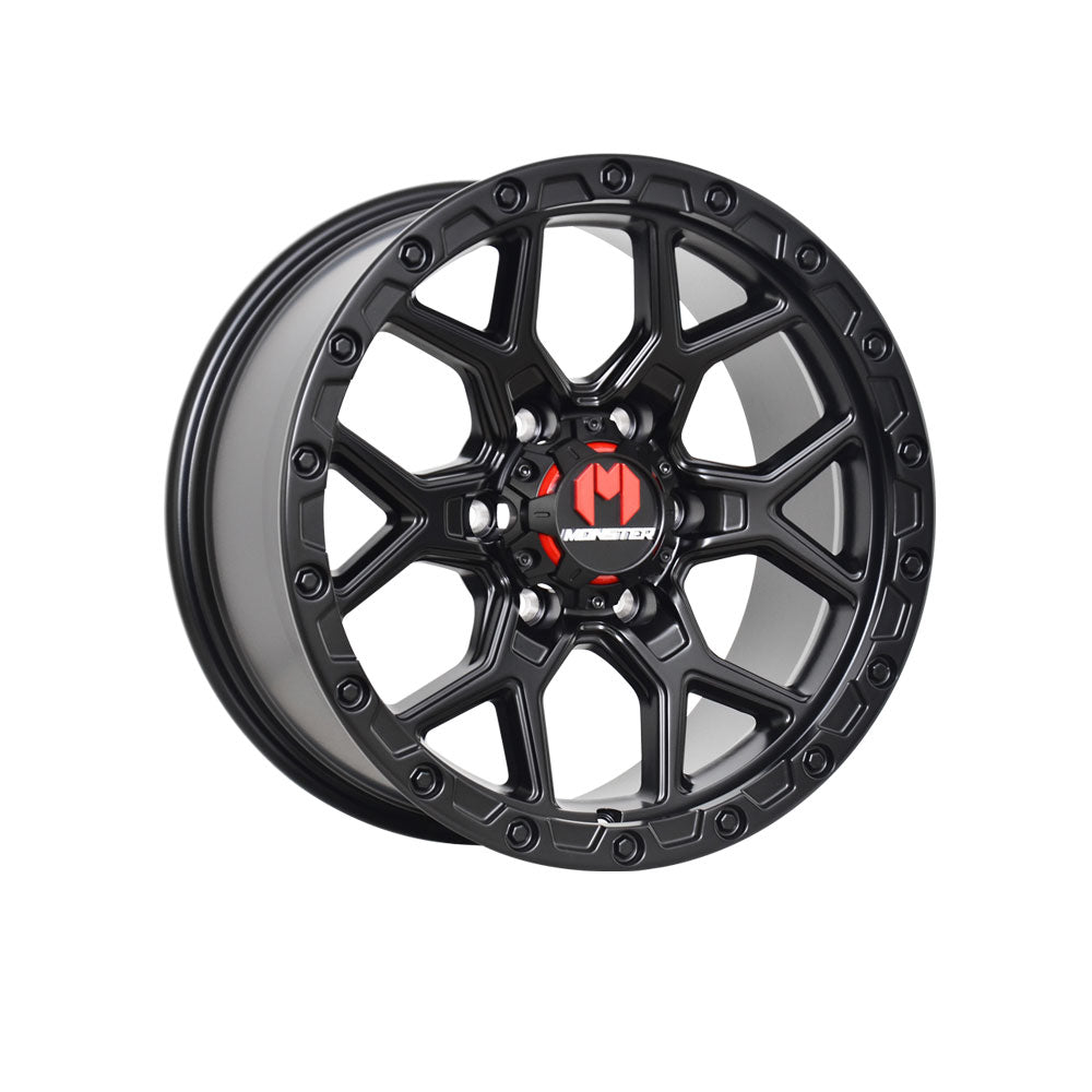 MONSTER SCOUT SATIN BLACK 4x4|18X8.5 6/139.7, Offset +35, Centre bore 106.1, Load Rating 1500 kg