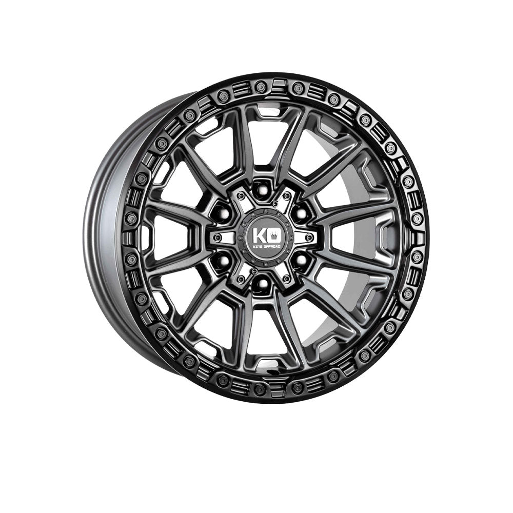 KING OFFROAD WARRIOR MATTE TITANIUM/SATIN BLACK LIP 4x4|17X9 12/130-139.7, Offset +12, Centre bore 106.1, Load Rating 1136 kg