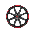 MOTEGI MR142 CS8 Satin Black With Red Stripe Passenger|17X7 10/108-114.3, Offset +40, Centre bore 72.6, Load Rating 760 kg