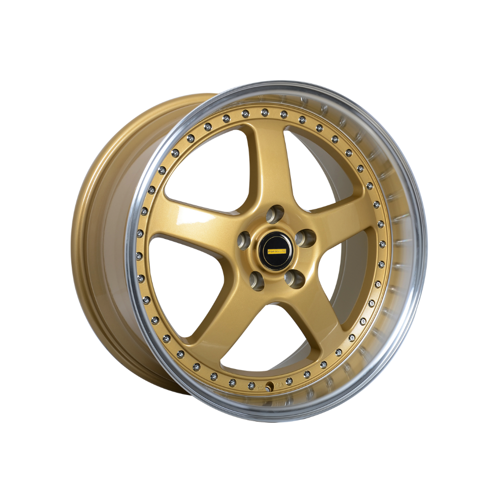 FORGEAUTO FA-5 GOLD/MACHINED LIP Passenger|20X8.5 5/114.3, Offset +35, Centre bore 73.1, Load Rating 950 kg
