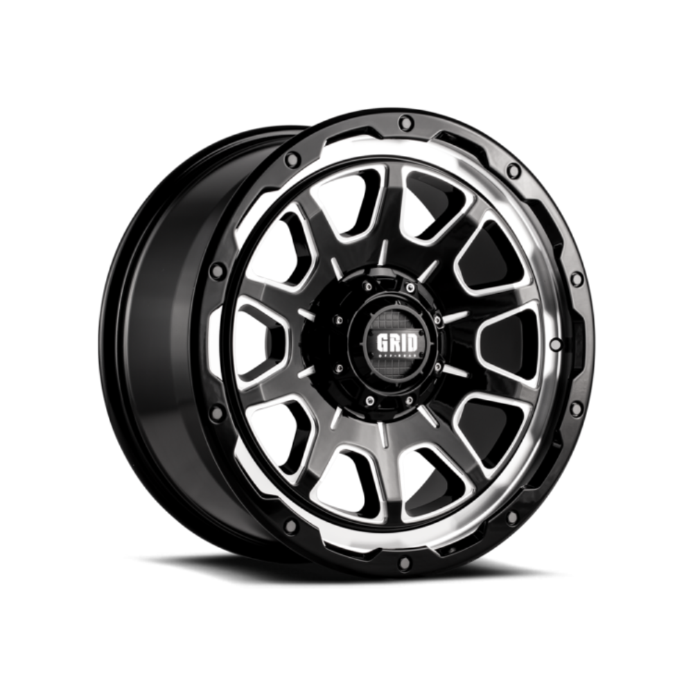 GRID GD15 GLOSS BLACK MILLED 4x4|17X9 5/150, Offset -12, Centre bore 110.5, Load Rating 1650 kg