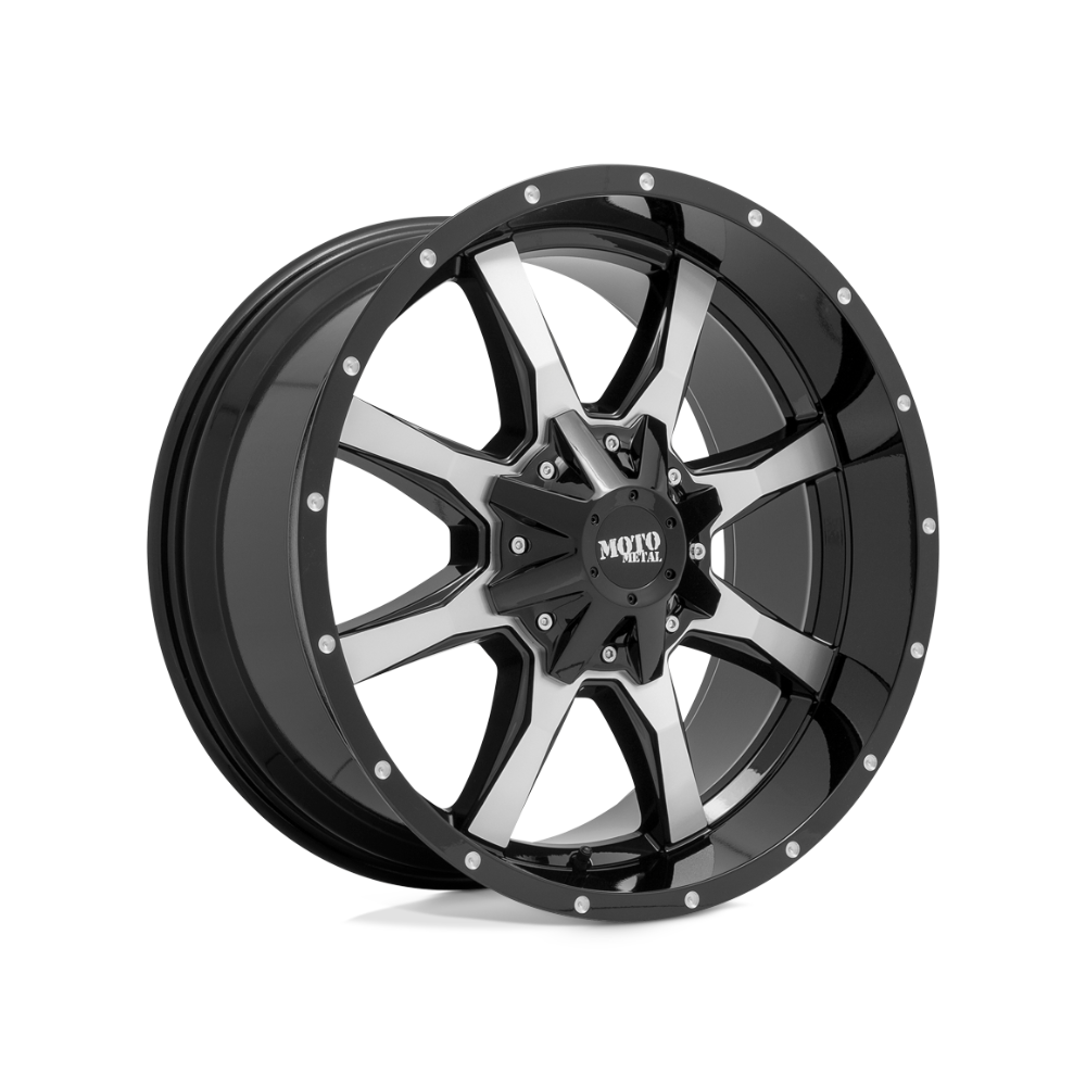 MOTO METAL MO970 Gloss Black With Milled Spoke & Moto Metal On Lip 4x4|20X9 12/135-139.7, Offset +18, Centre bore 106.2, Load Rating 1134 kg