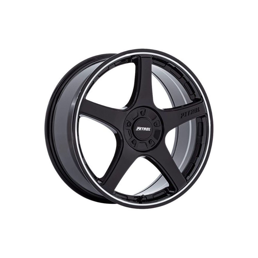 PETROL P2E Gloss Black Machined Lip|18X8 10/108-114.3, Offset +40, Centre bore 72, Load Rating 861 kg