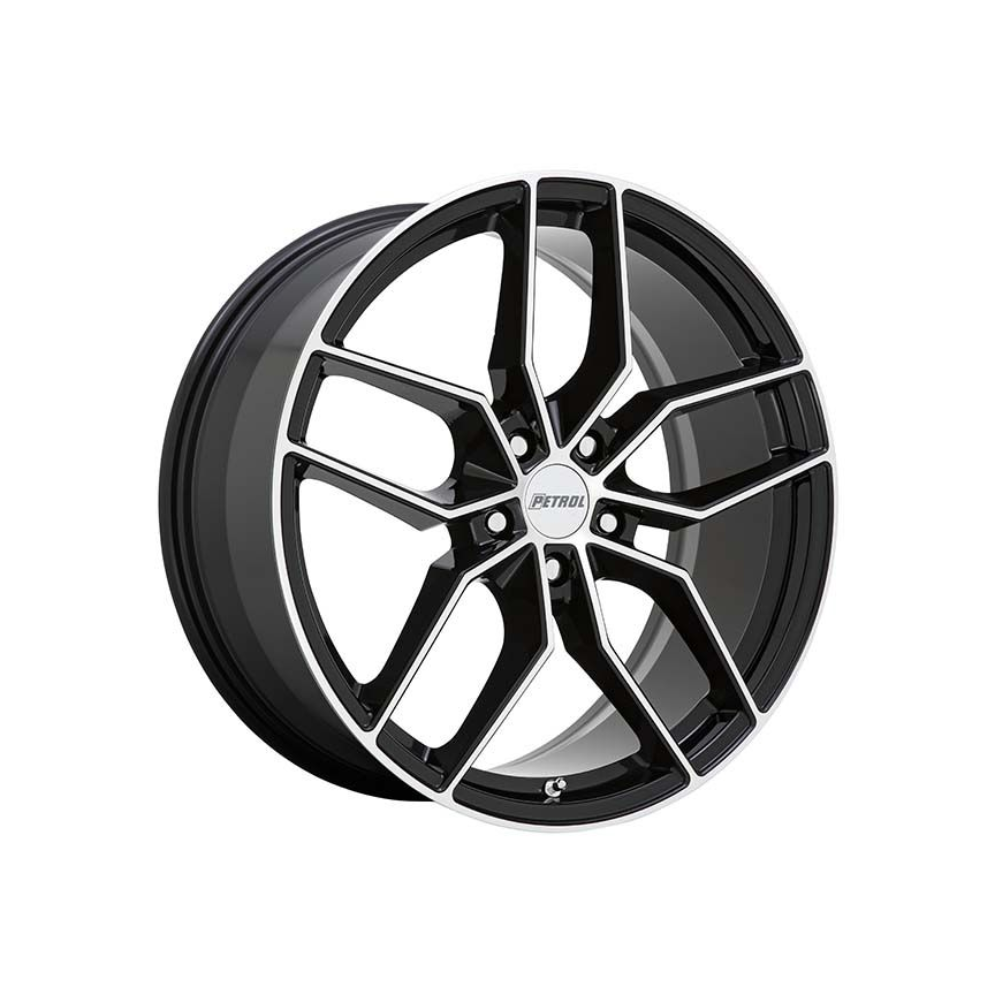 PETROL P5C Gloss Black W/ Mach Cut Face|19X8 5/114.3, Offset +40, Centre bore 76, Load Rating 771 kg
