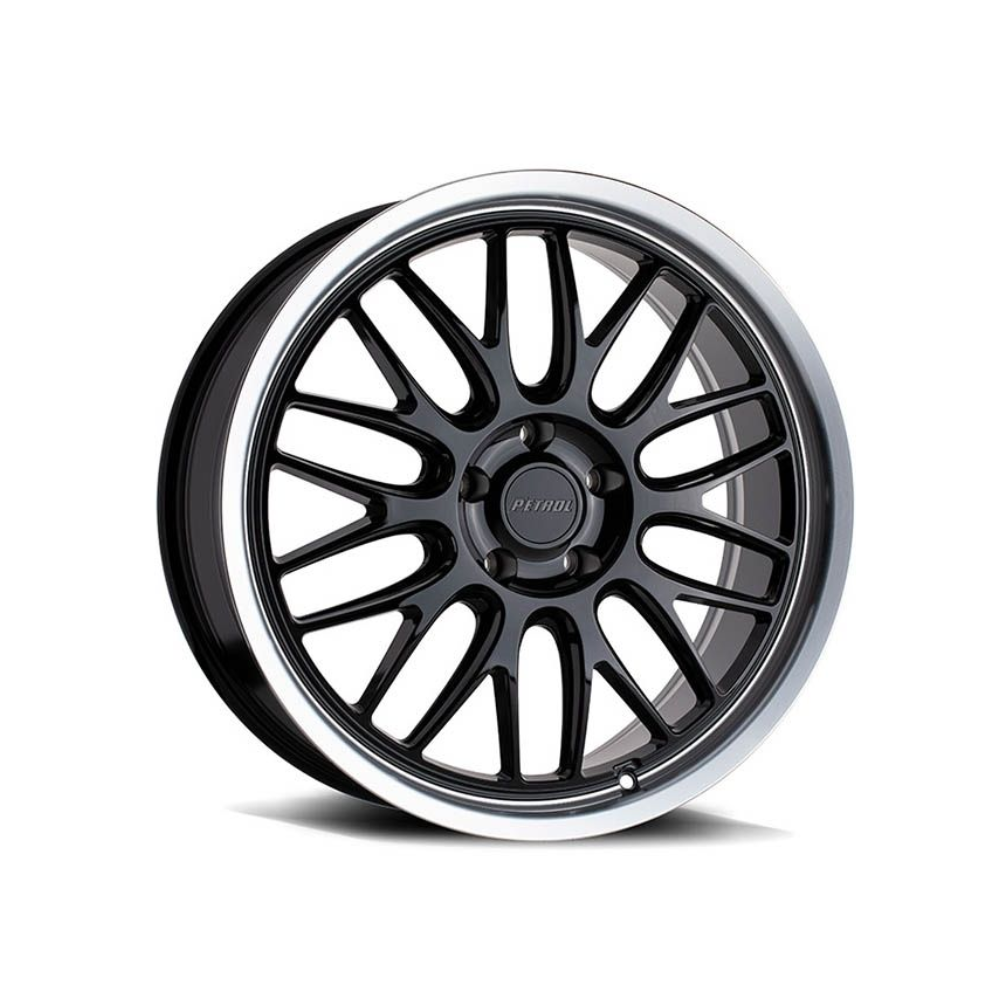 PETROL PE P4C Gloss Black W/ Mach Cut Lip|16X7 5/112, Offset +40, Centre bore 66, Load Rating 771 kg