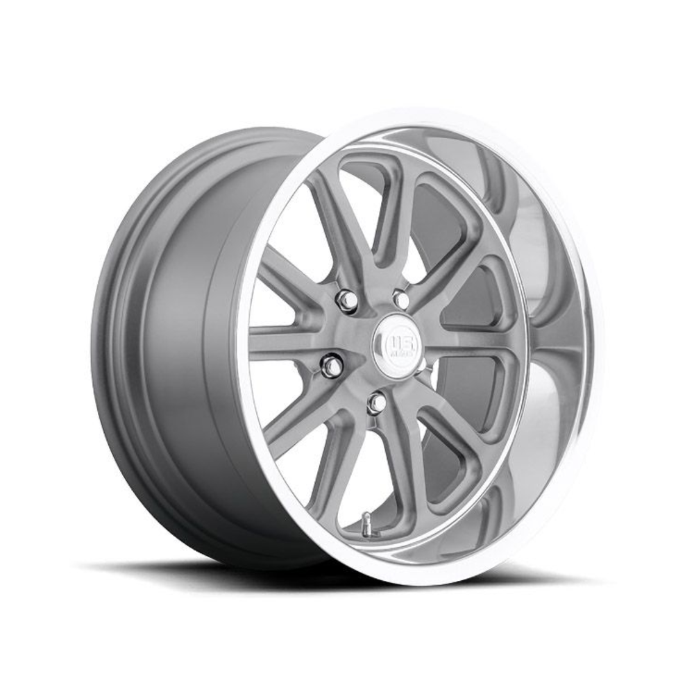 US MAG 1PC U111 RAMBLER MATTE GUN METAL MACHINED Passenger|18X9.5 5/114.3, Offset +1, Centre bore 72.56, Load Rating 726 kg