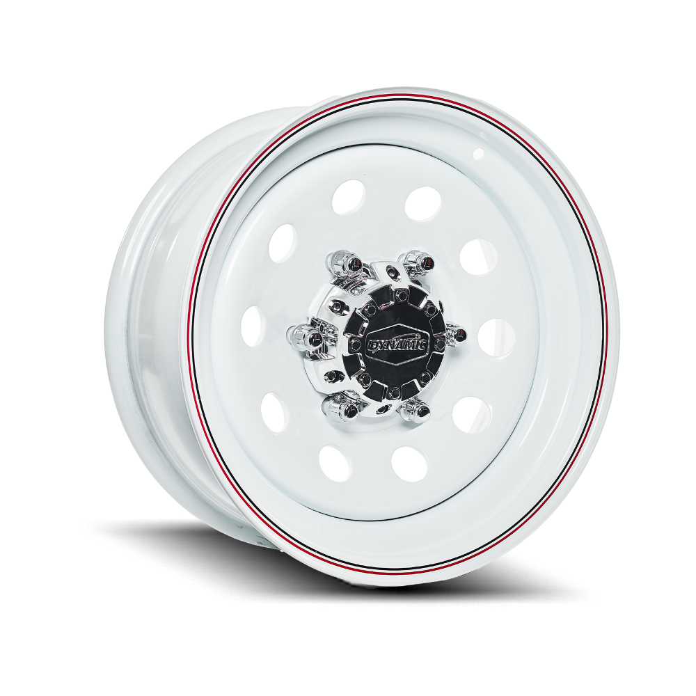 DYNAMIC WHEEL ROUND WHITE/RED-BLACK STRIPE 4x4|16X7 6/139.7, Offset +25, Centre bore 110, Load Rating 1400 kg